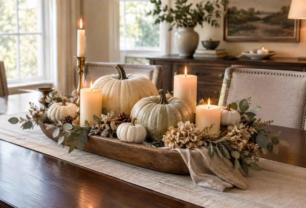 Neutral Pumpkin Candle Centerpiece