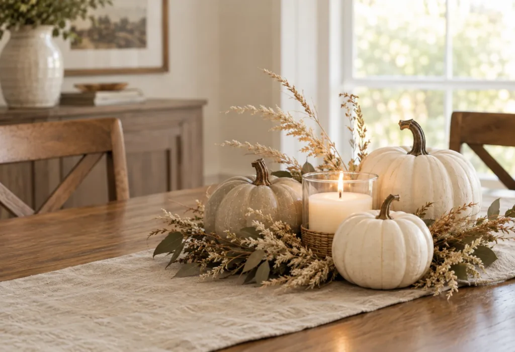 Neutral Pumpkin Candle Centerpiece