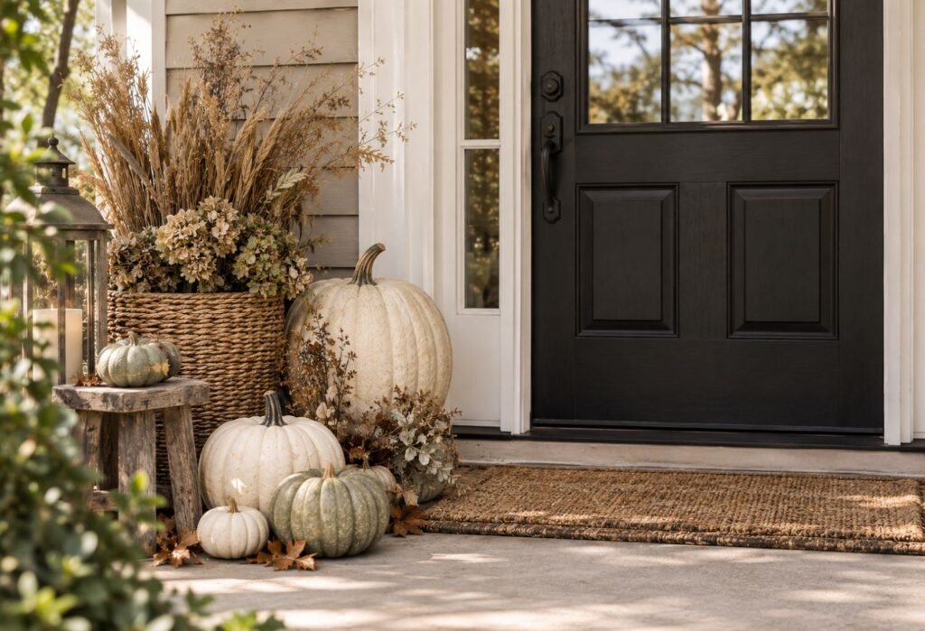 Neutral White And Green Pumpkins