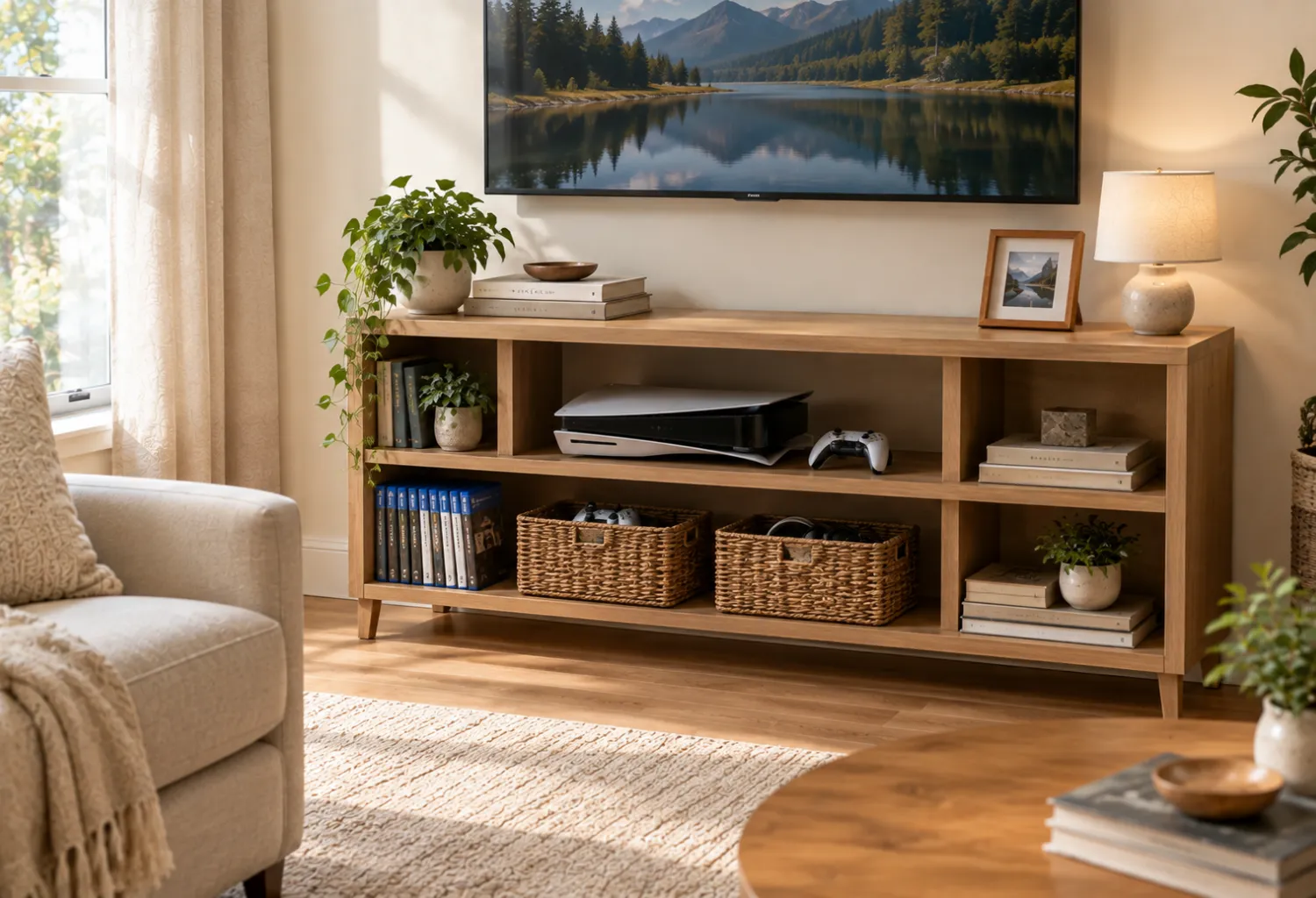 Open Media Shelf for Easy Access
