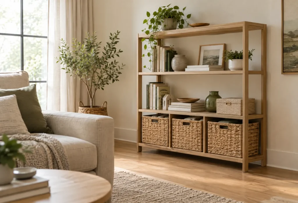 Open Shelves With Woven Baskets