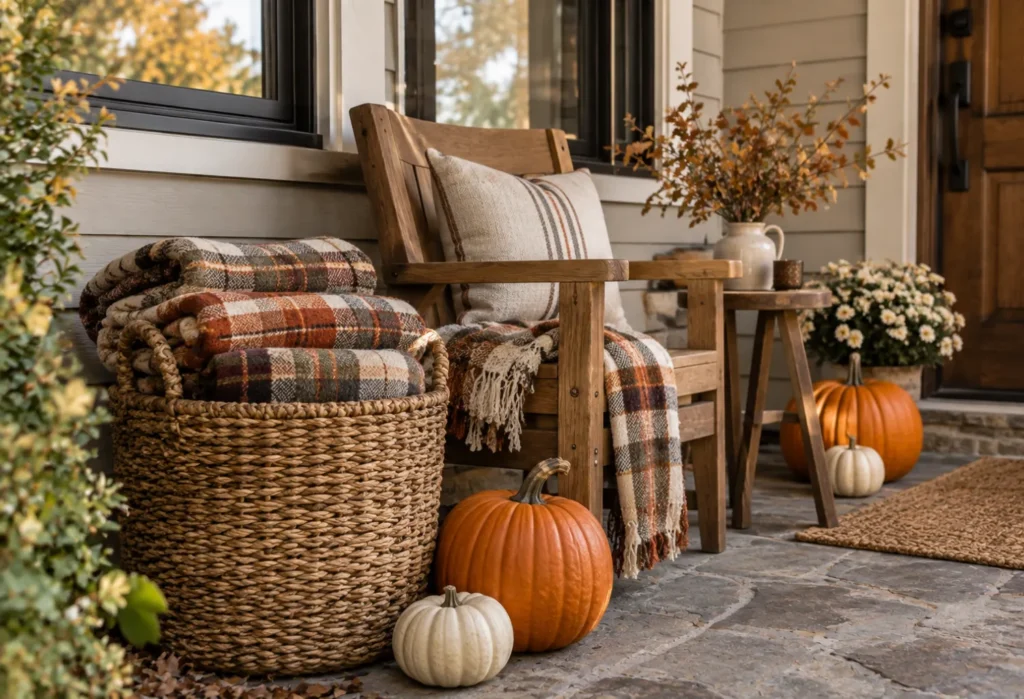 Plaid Porch Blanket Basket