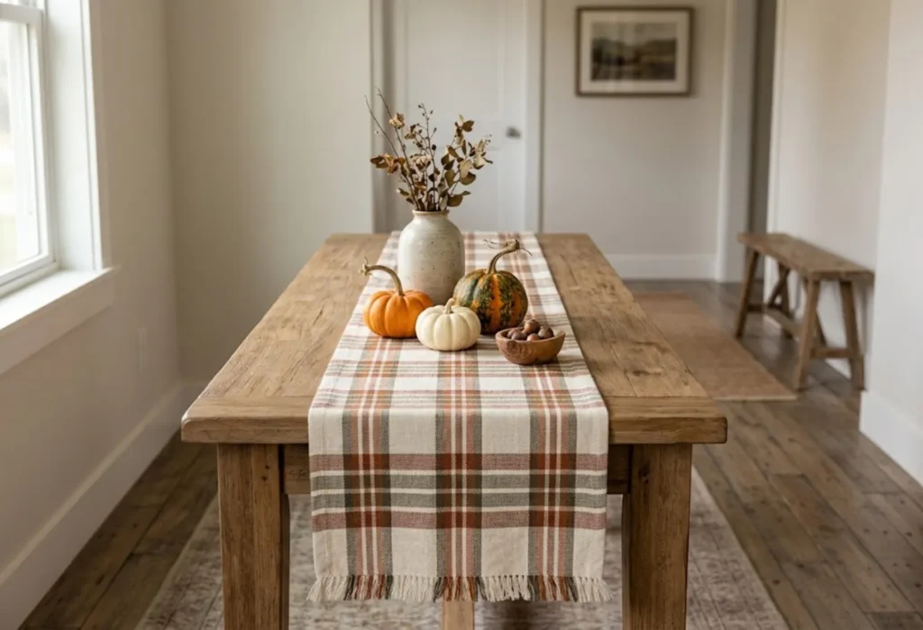 Plaid Runner with Mini Pumpkins