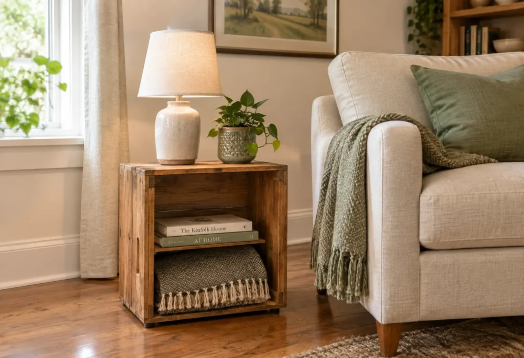 Repurposed Wooden Crate Side Table