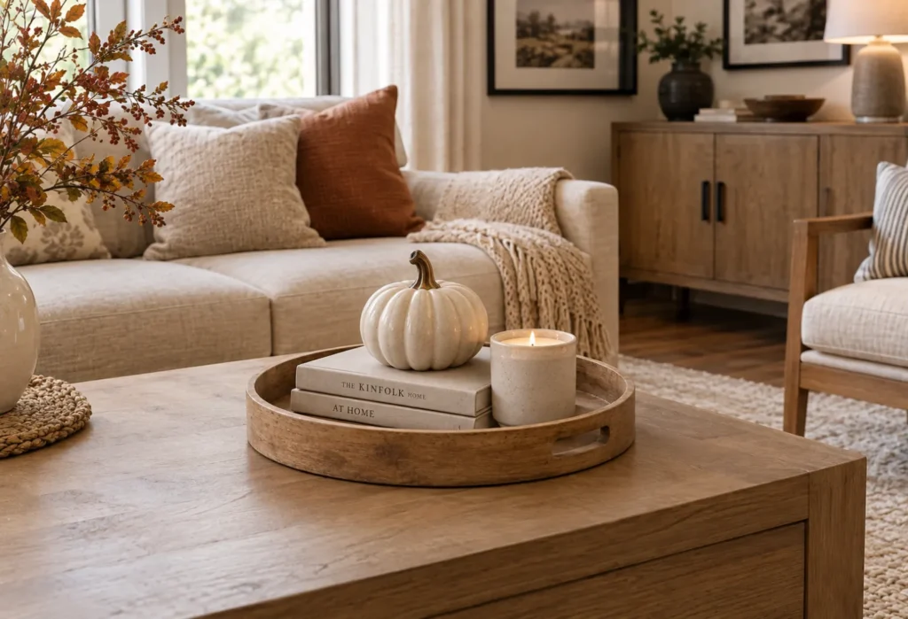 Round Tray With Layered Fall Decor