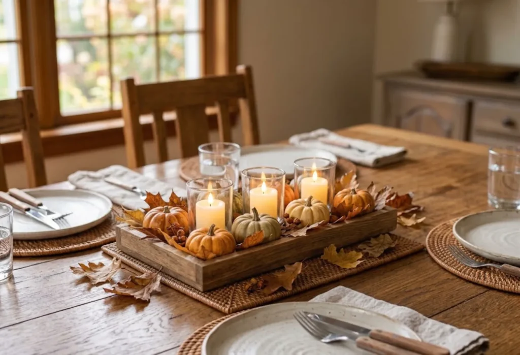 Rustic Candle and Pumpkin Display