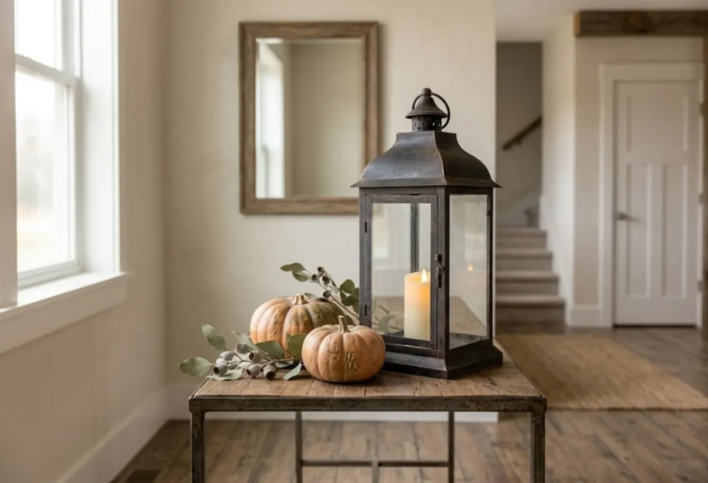 Rustic Lantern and Mini Pumpkin Arrangement