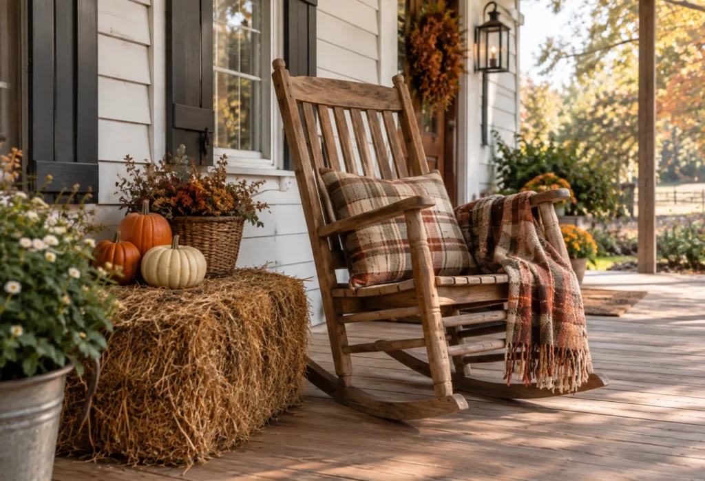 Rustic Rocking Chairs With Hay Bale Accents