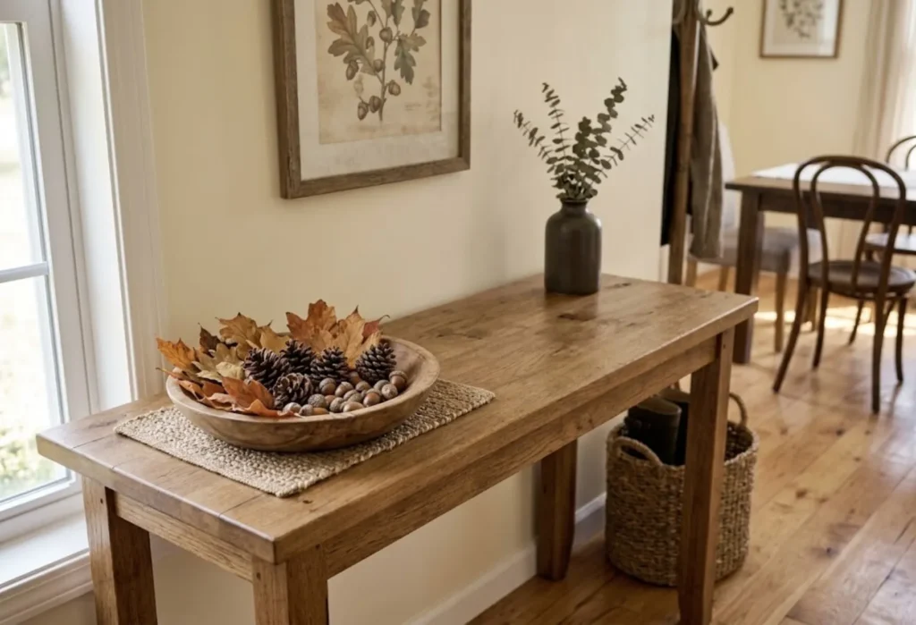 Rustic Wood Bowl with Dried Leaves