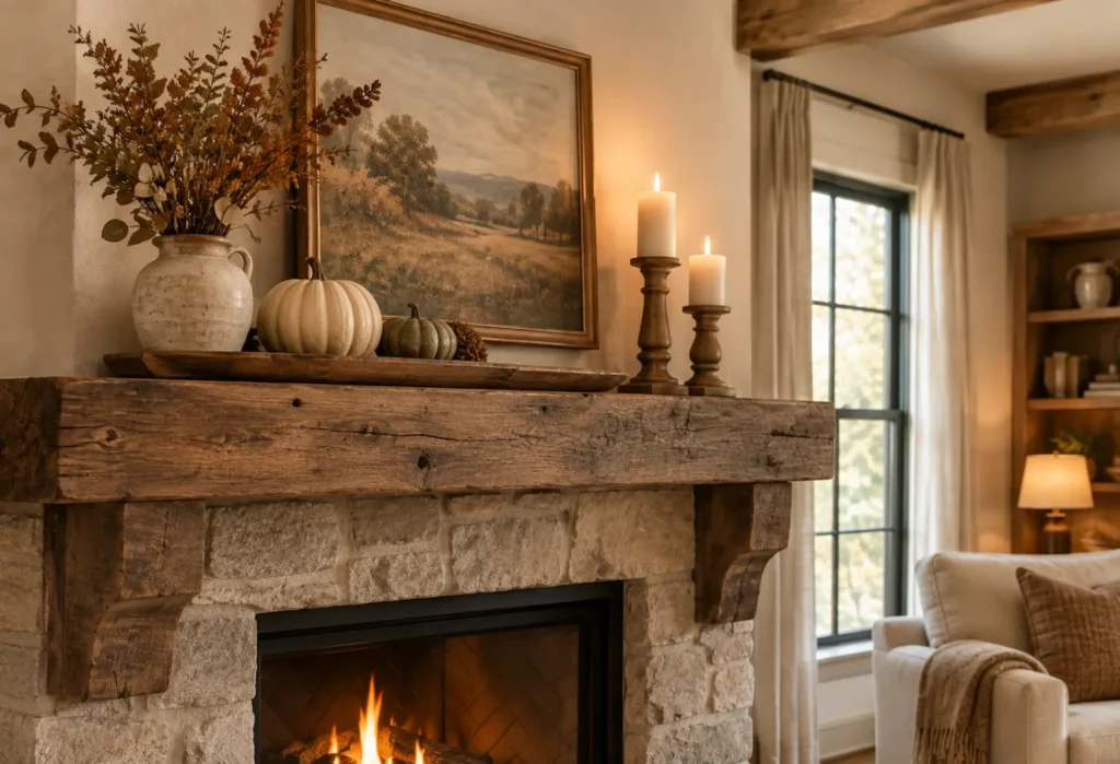 Rustic Wood Mantel Decor