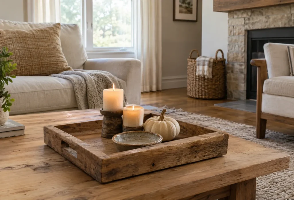 Rustic Wood Tray With Candles