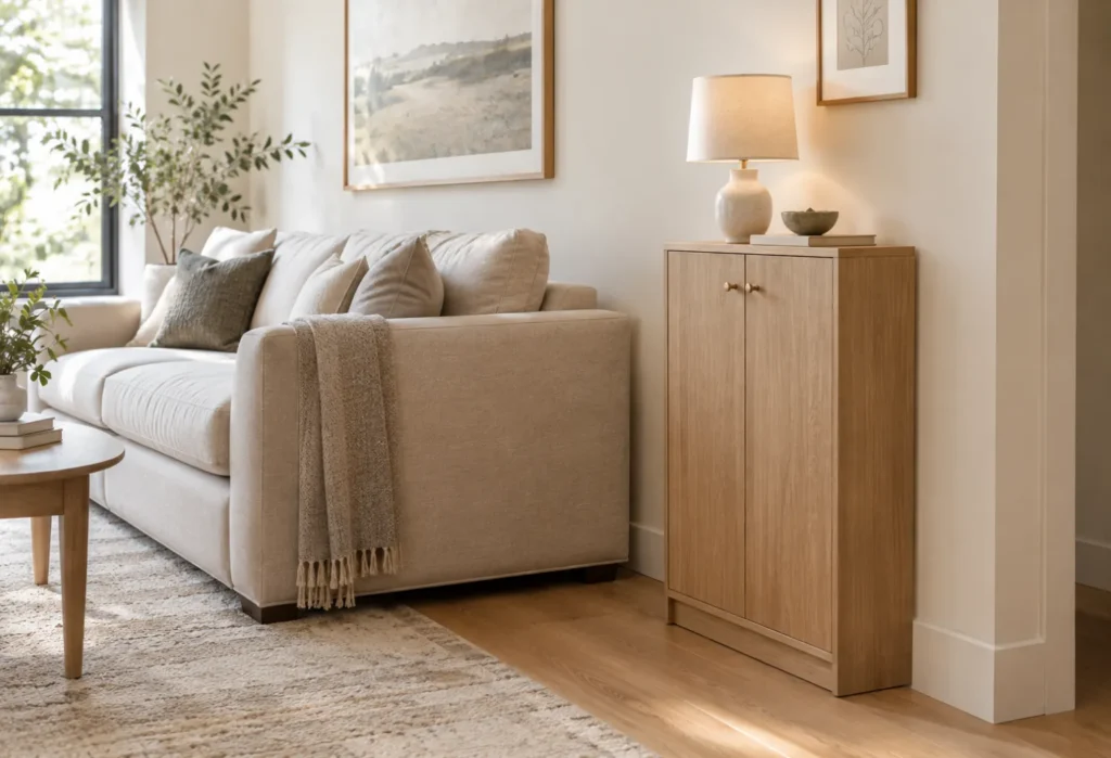 Slim Cabinet Near the Seating Area