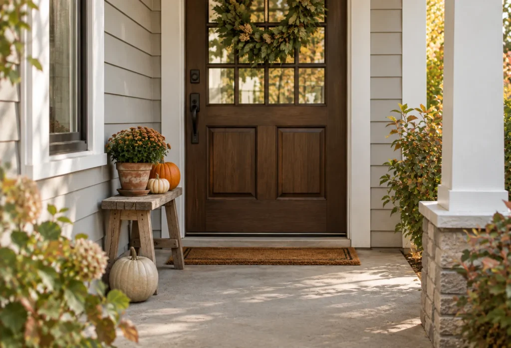 Small Fall Porch With Natural Wood