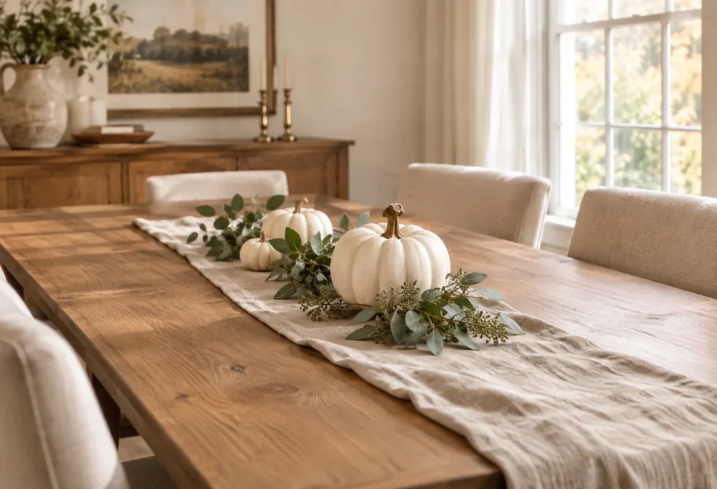 Style a White Pumpkin and Linen Centerpiece