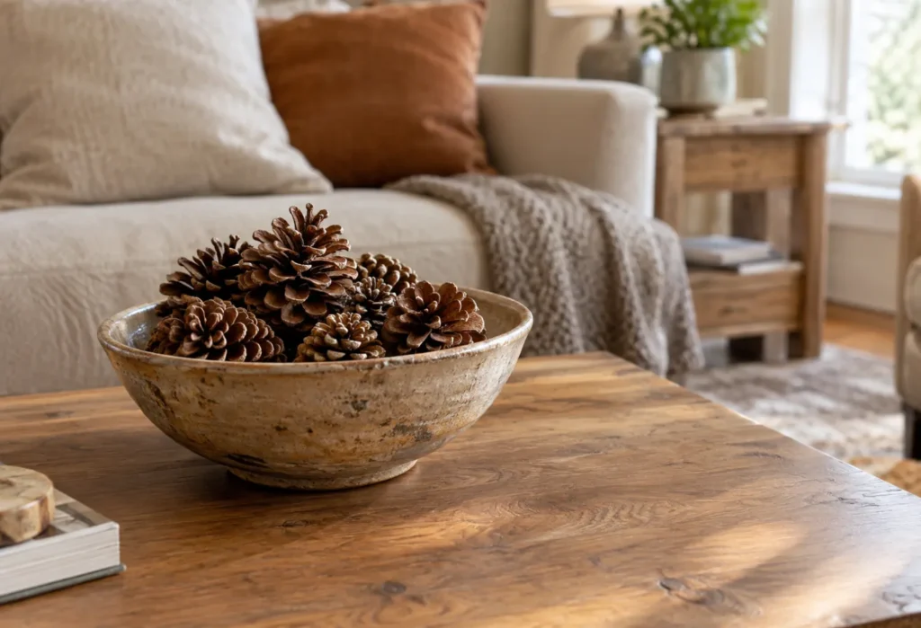 Thrifted Bowl With Pinecones