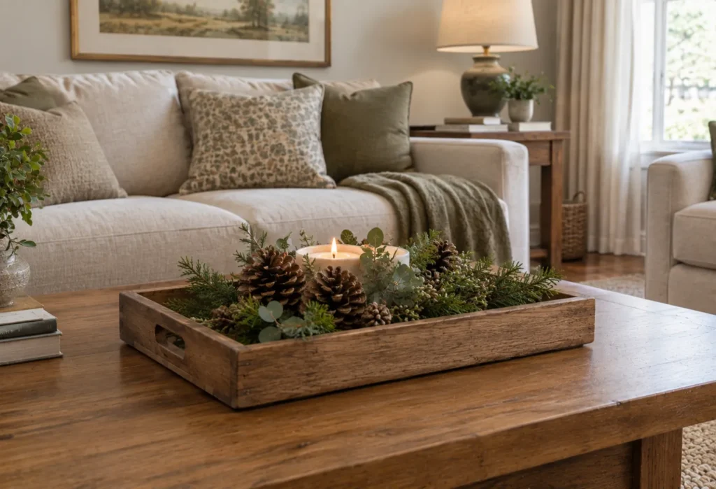 Tray With Pinecones and Greenery