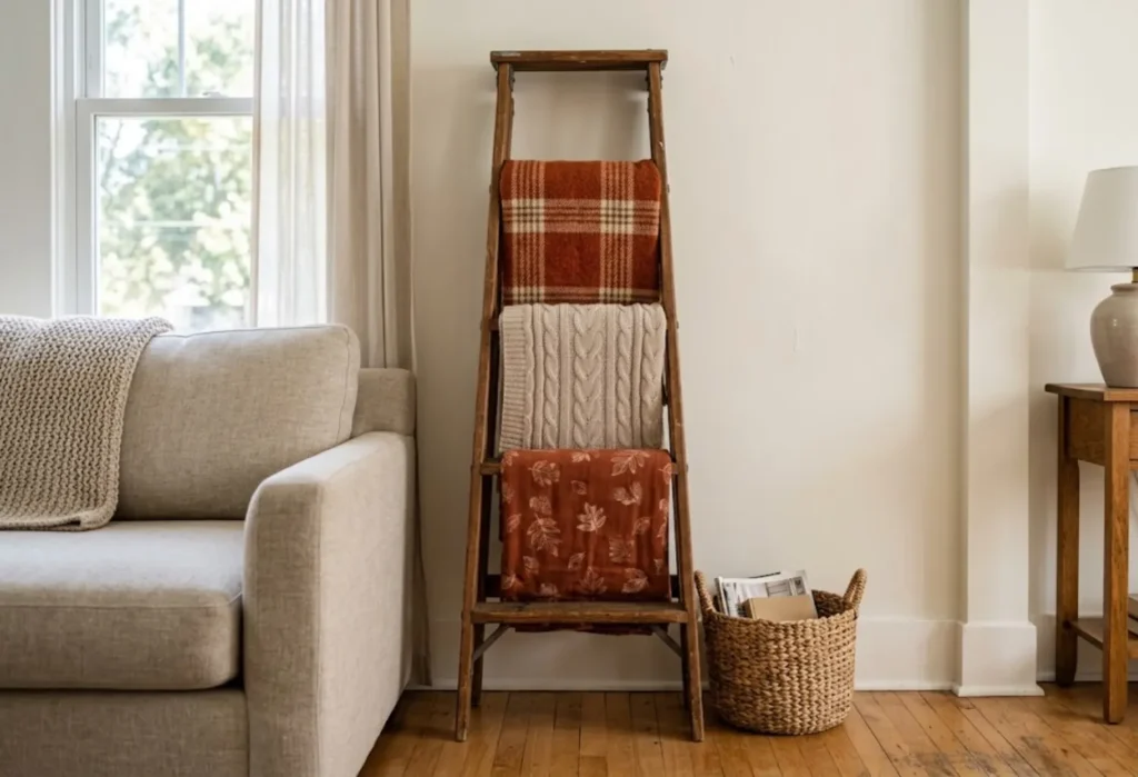 Vintage Ladder Blanket Rack