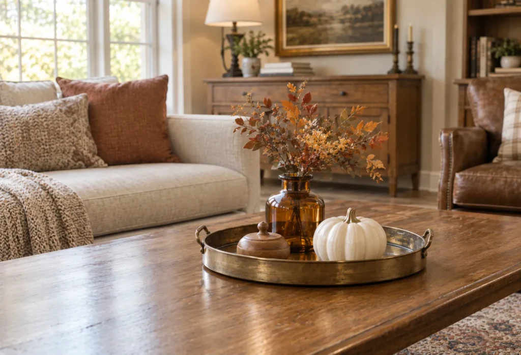 Vintage Tray With Amber Glass