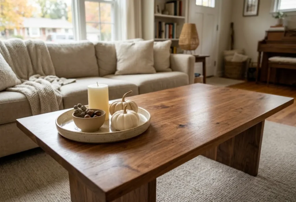 Warm Wood Coffee Table Styling
