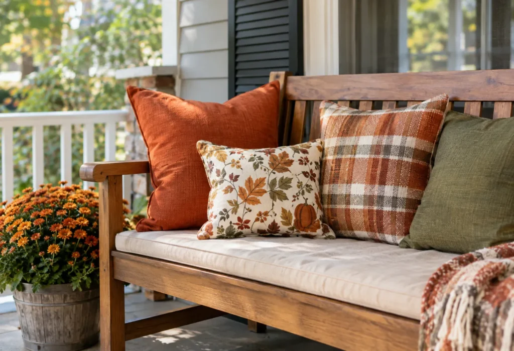 Weatherproof Throw Pillows on Bench