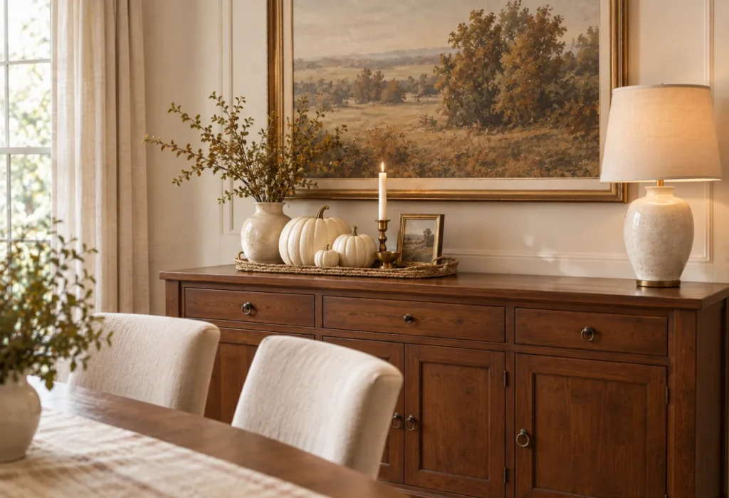 White Pumpkins With Brass Accents