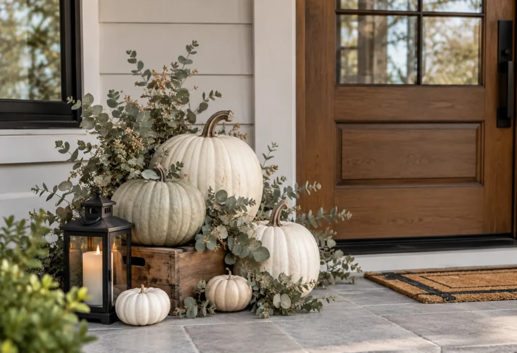 White Pumpkins and Dried Eucalyptus