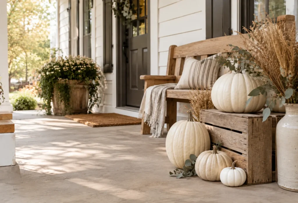 White Pumpkins and Natural Wood