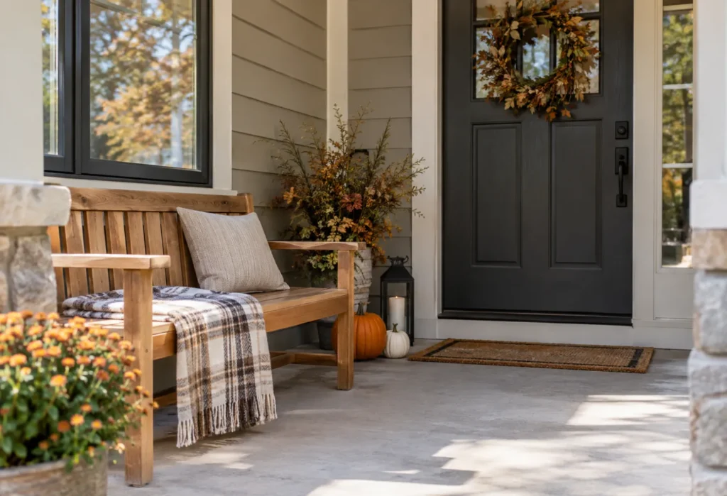 Wood Bench and Soft Throws