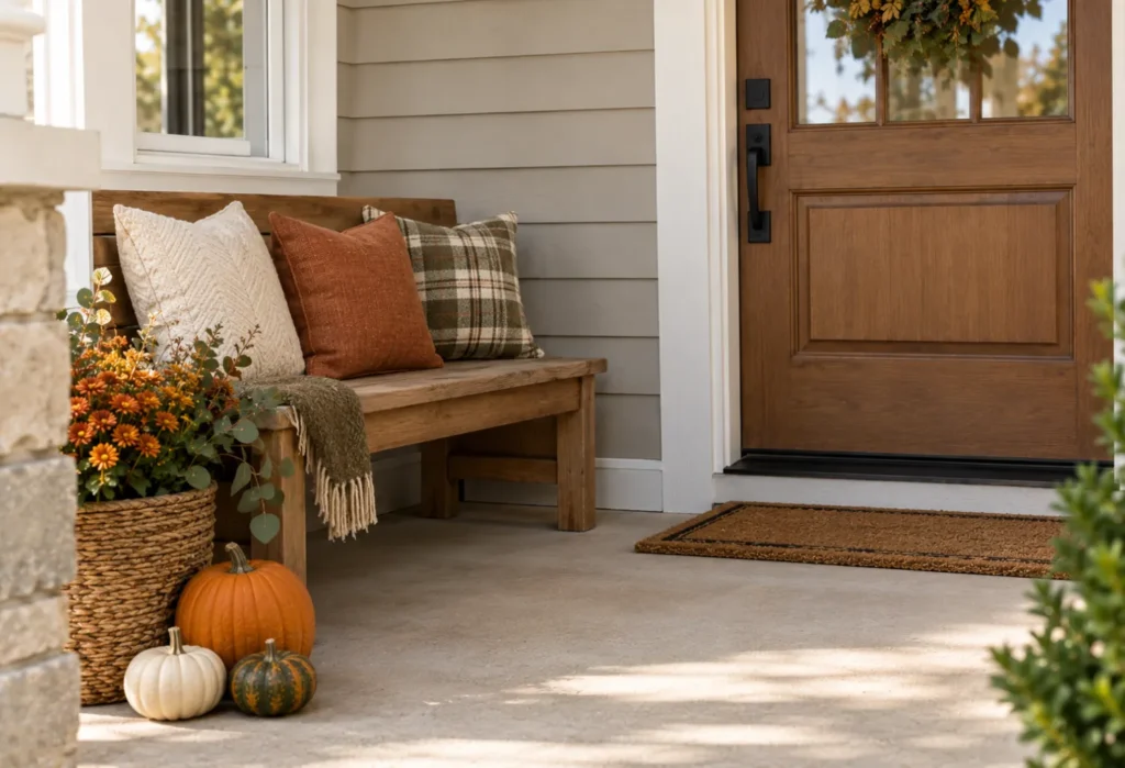 Wooden Bench With Fall Pillows
