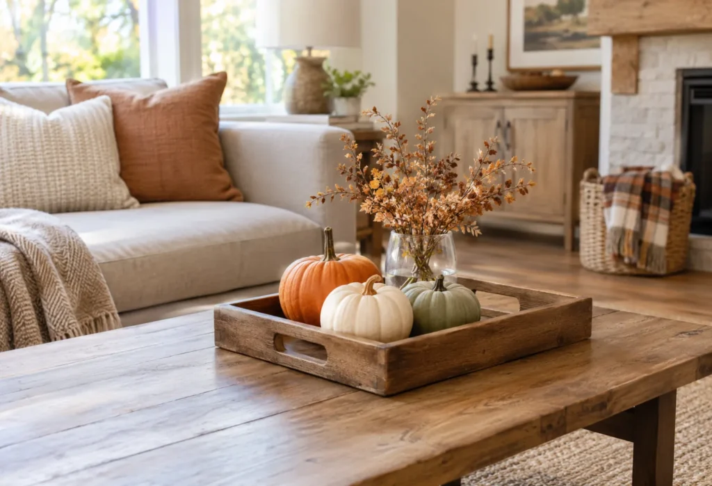 Wooden Tray With Mini Pumpkins
