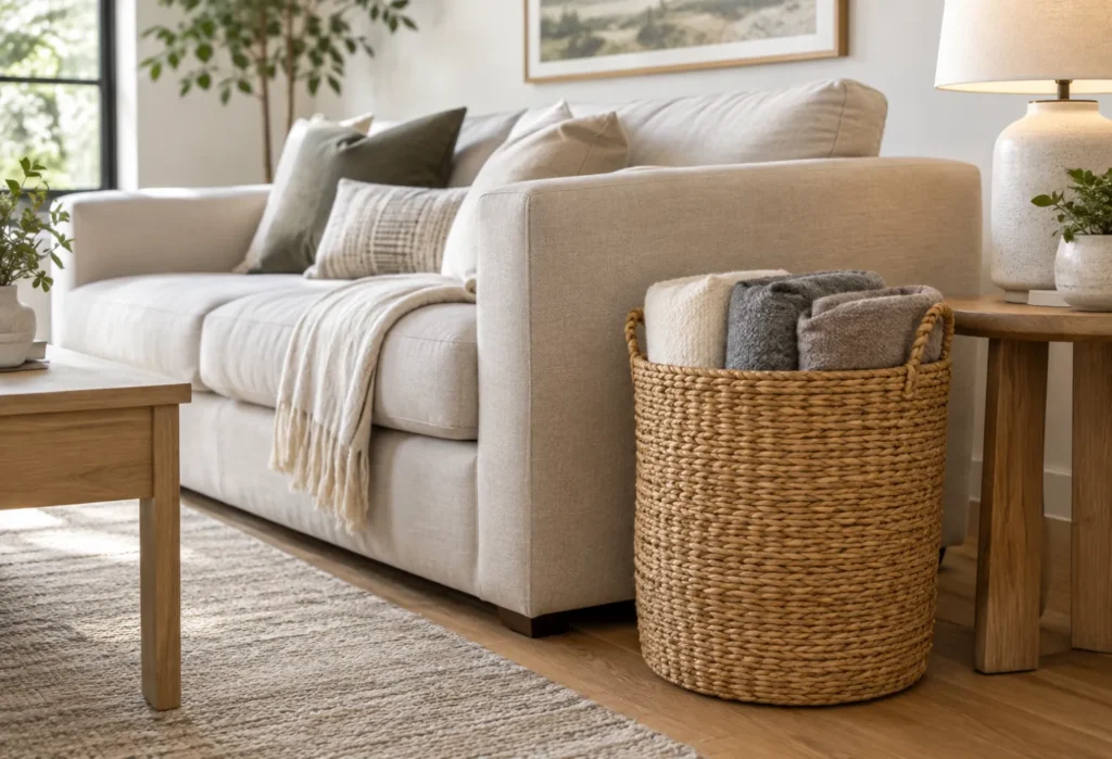 Woven Basket Beside the Sofa