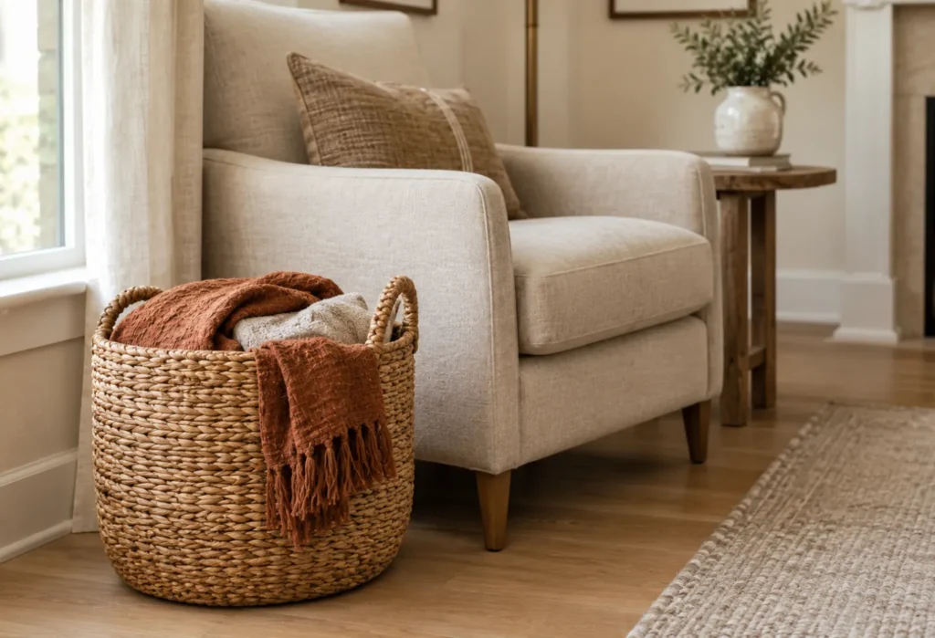 Woven Basket With A Fall Throw