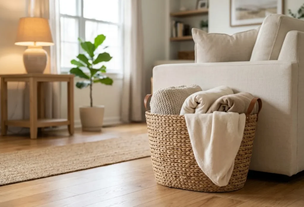 Woven Basket With Seasonal Textiles
