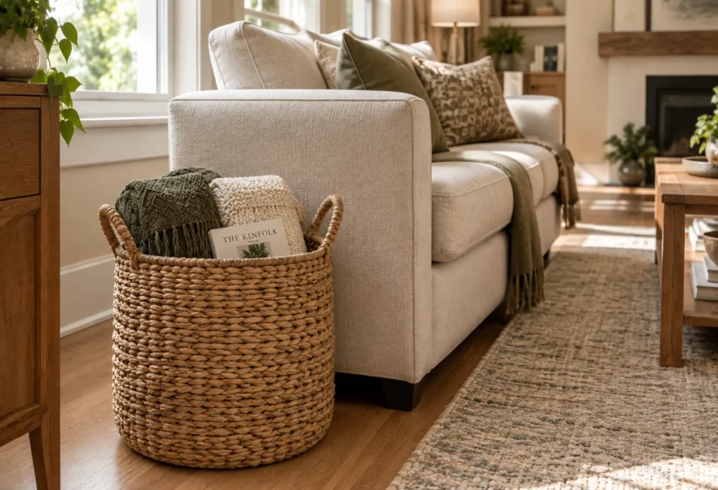 Woven Baskets Beside the Sofa