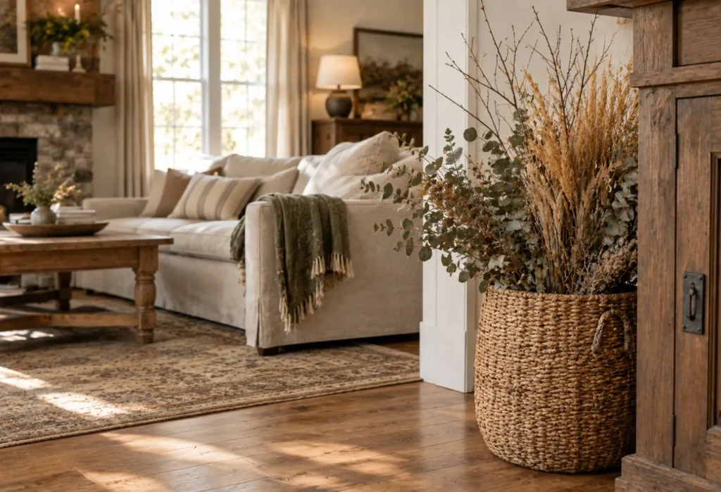 Woven Baskets With Fall Foliage