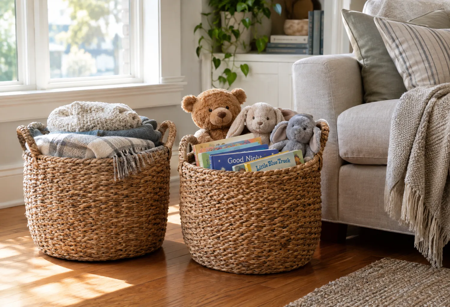 Woven Baskets by the Sofa