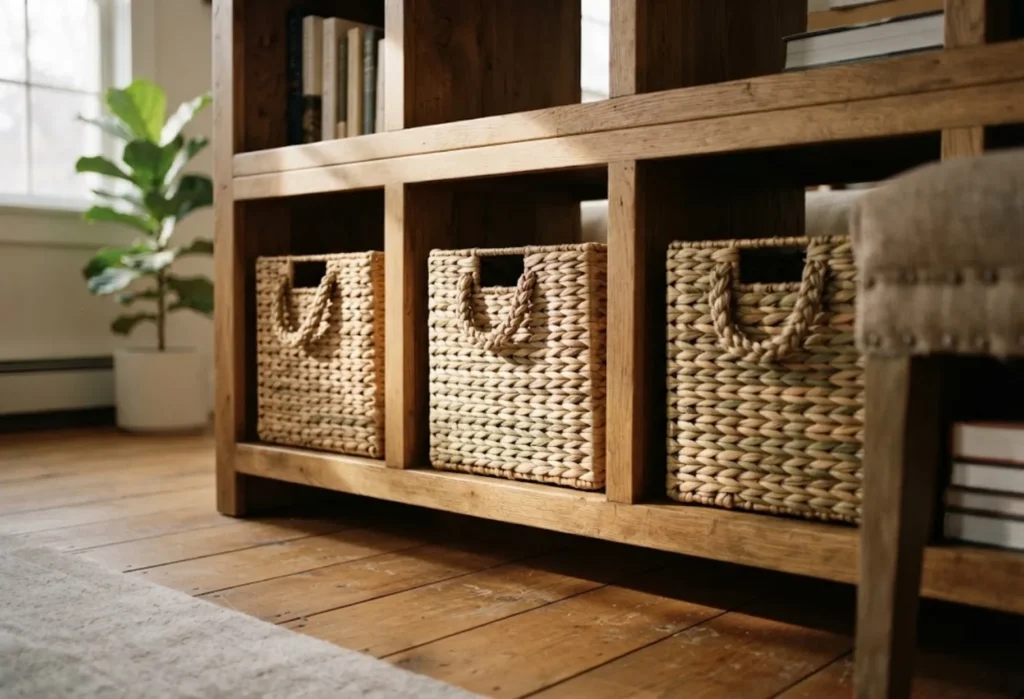 Woven Baskets on the Lower Shelves