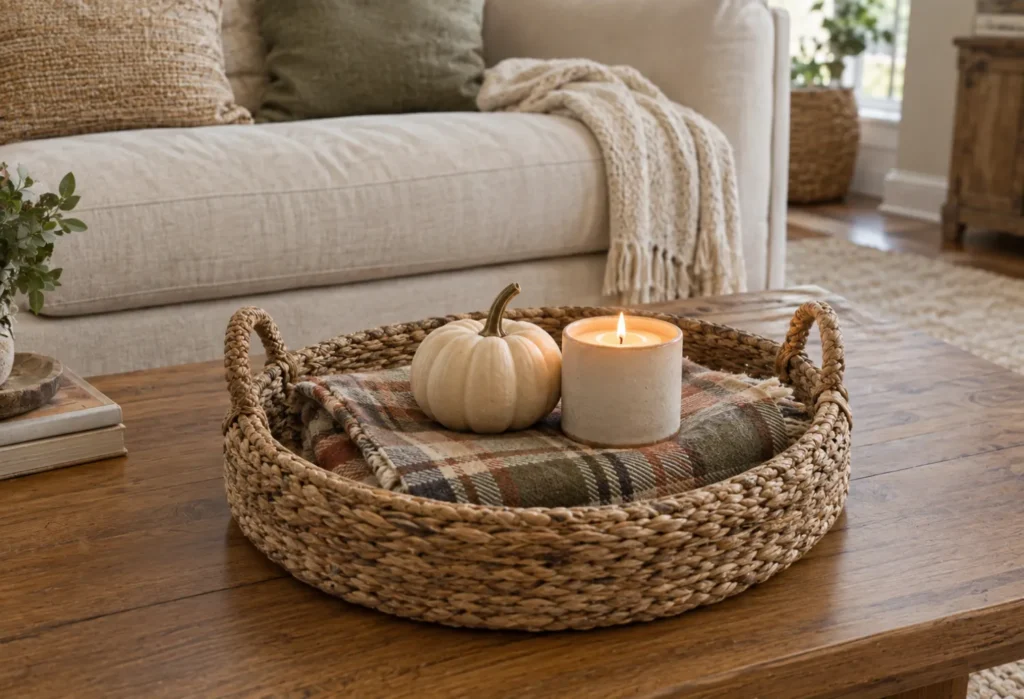 Woven Tray With Plaid Details