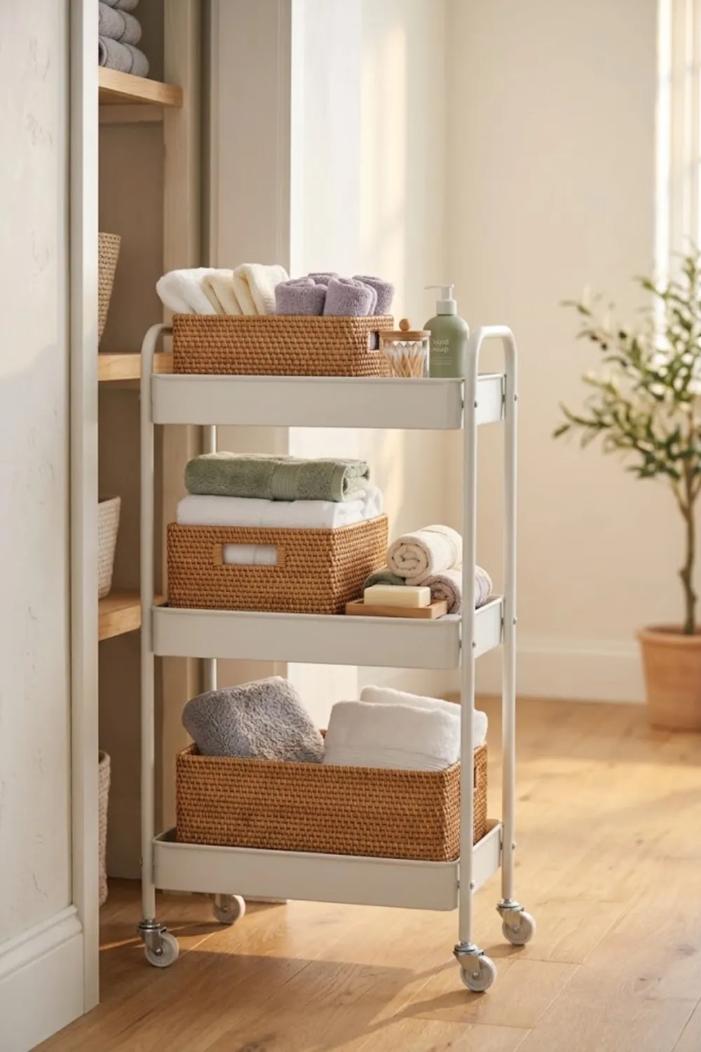 A Rolling Cart in Place of Shelves