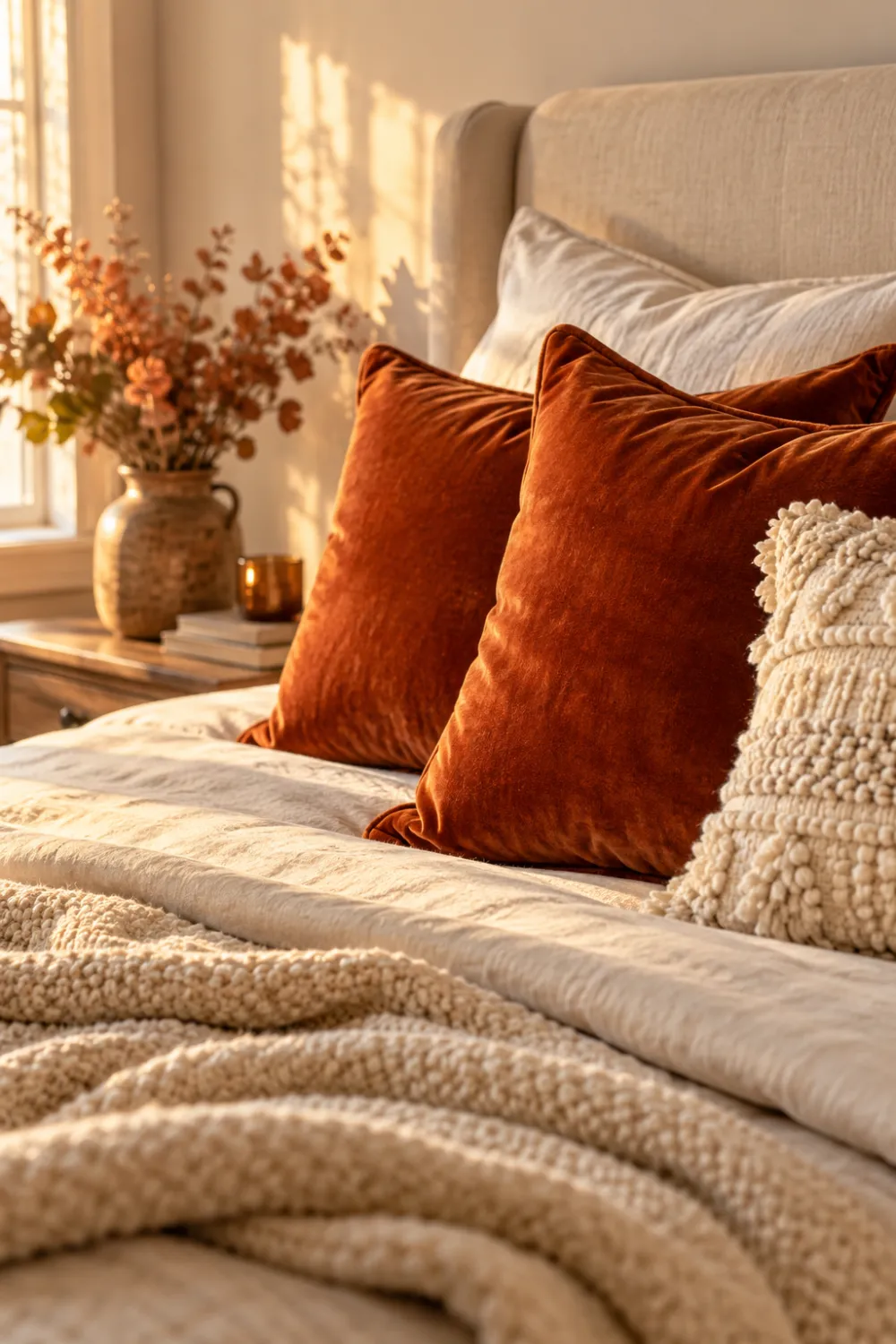 Burnt Orange Velvet Pillows