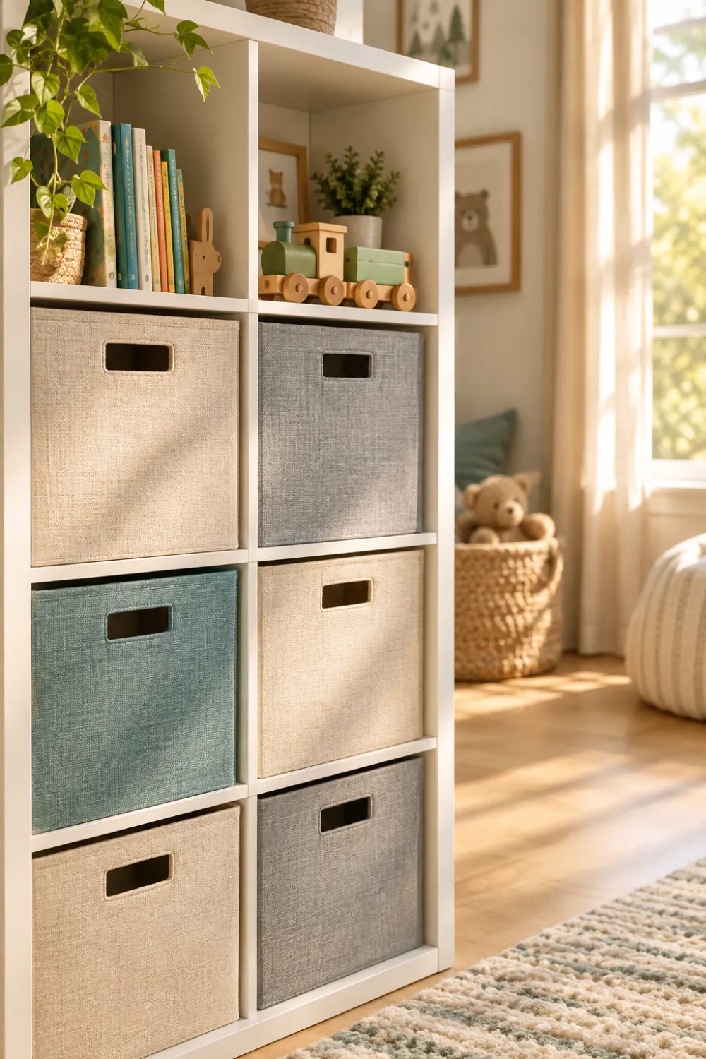 Cube Shelf with Fabric Bins