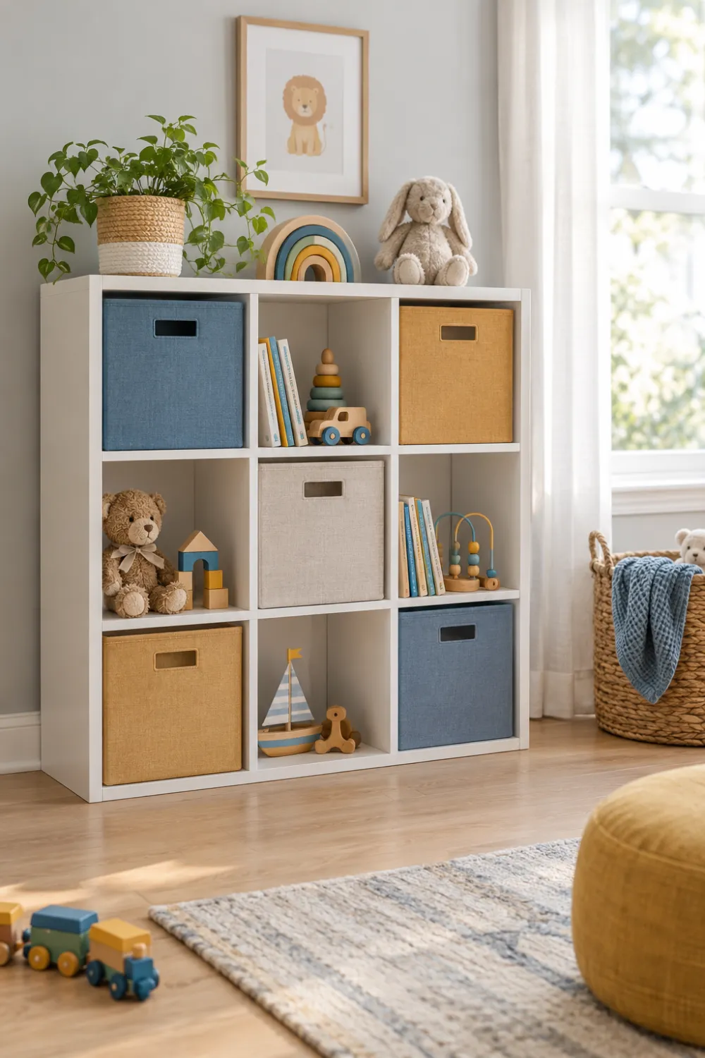 Cube Storage With Fabric Bins