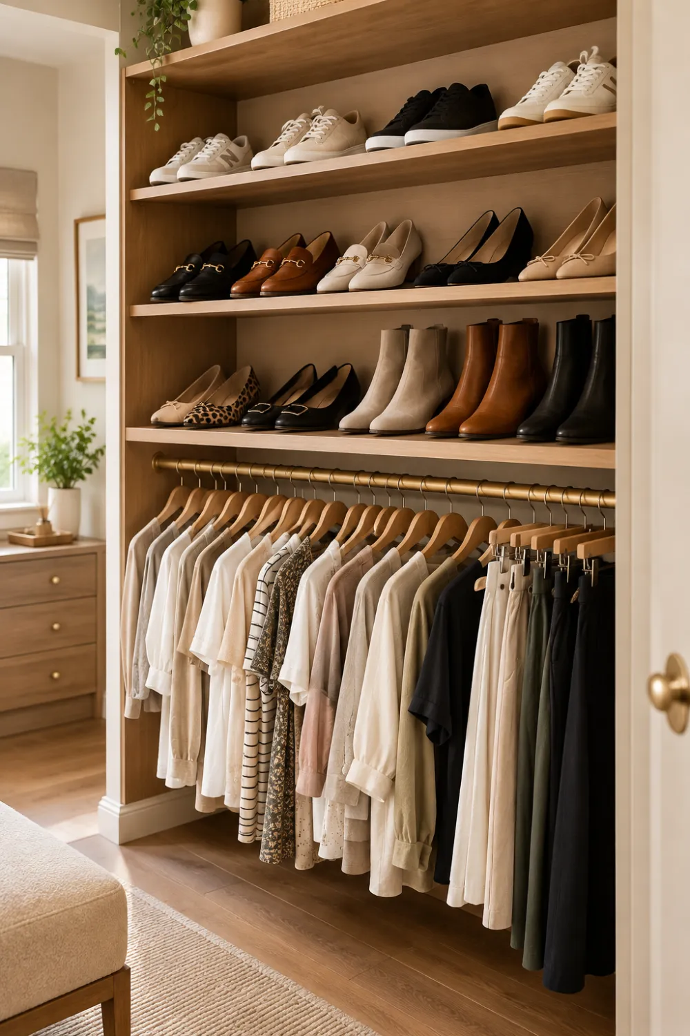 Dedicated Shoe Shelf Above Short Hanging Clothes