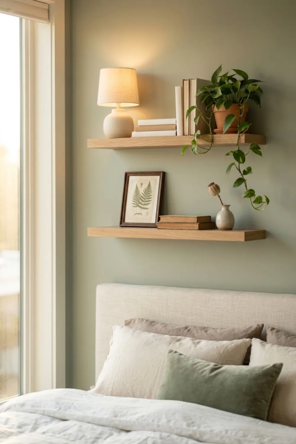 Floating Shelves Above the Bed