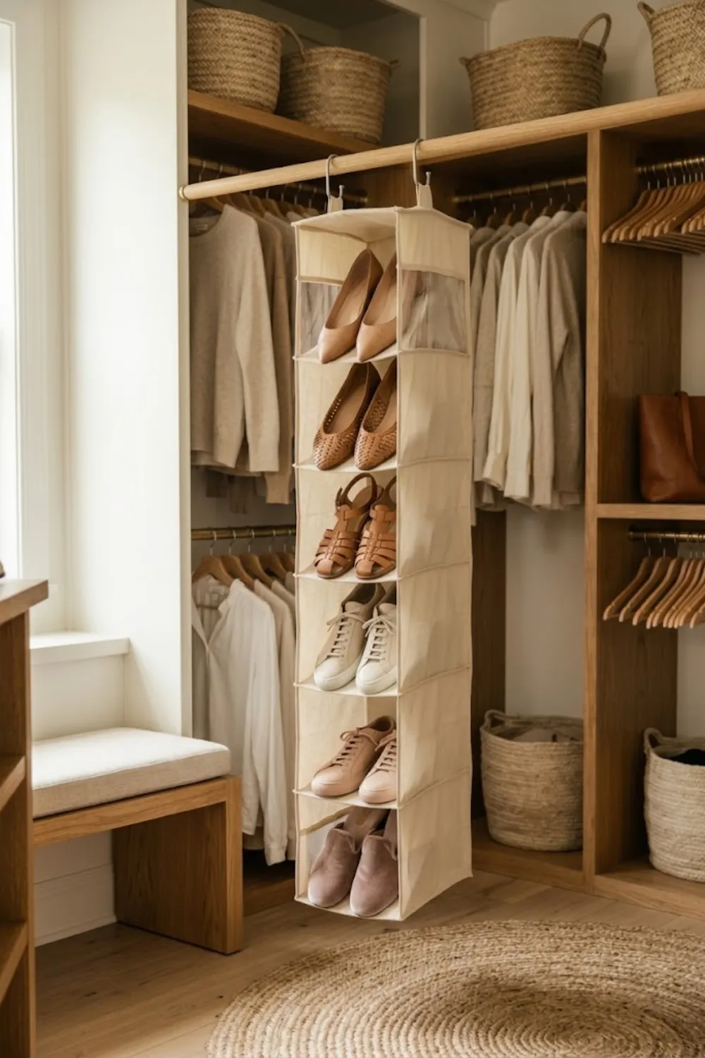 Hanging Shoe Organizer in the Closet