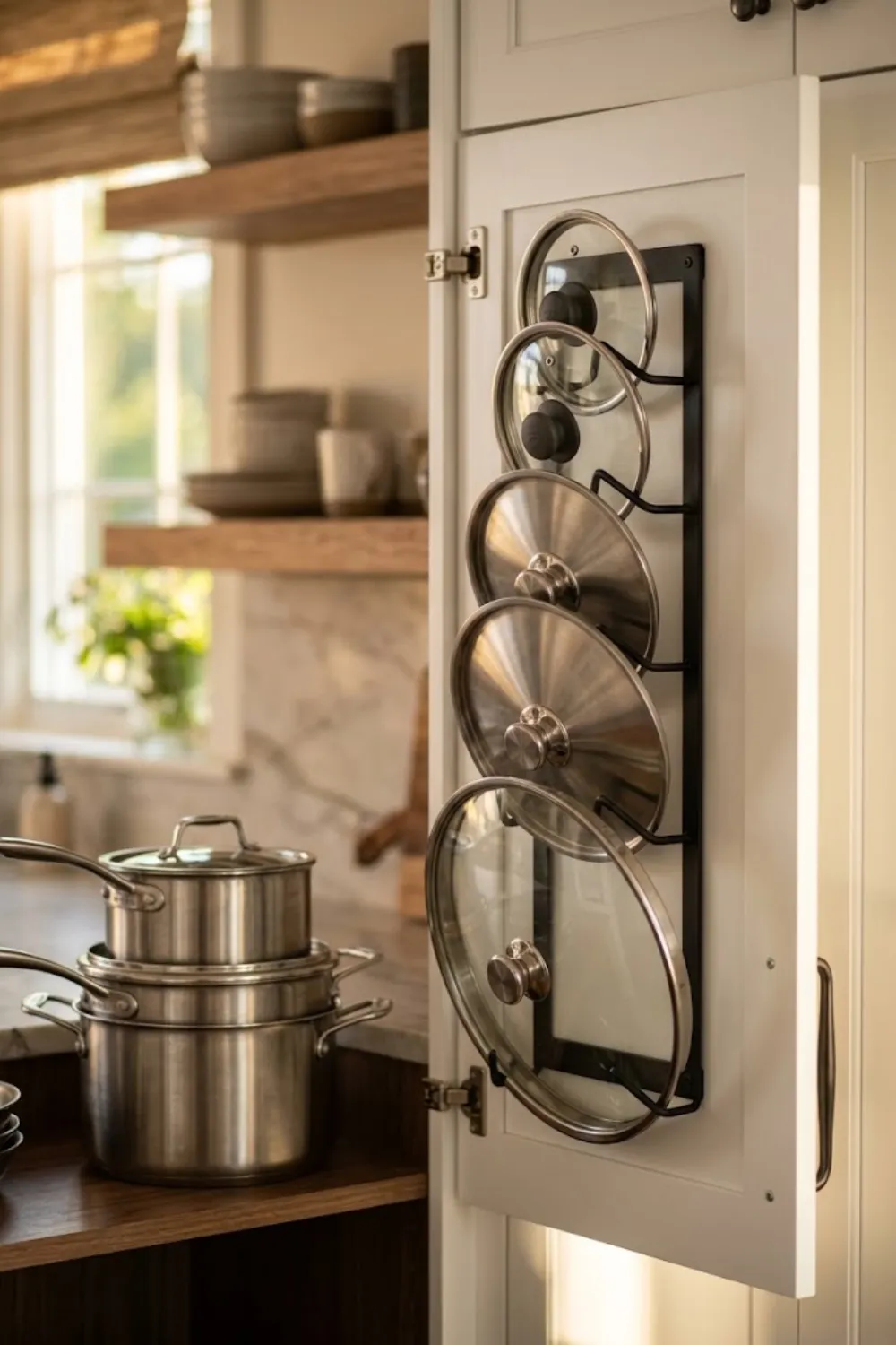 Lid Rack on the Cabinet Door