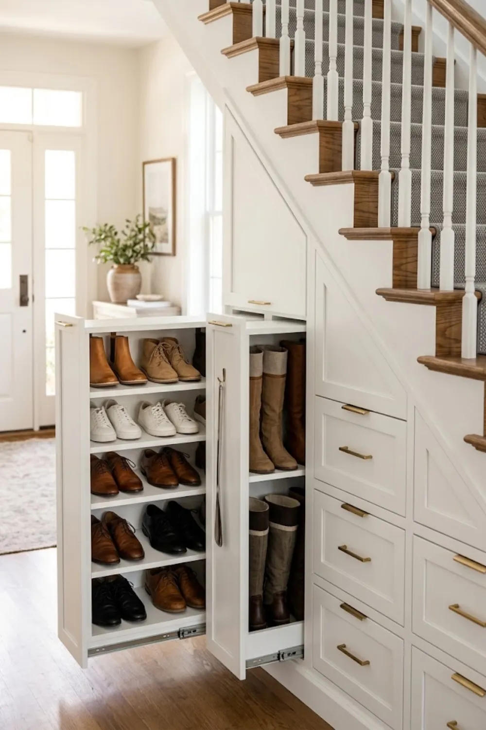 Pull-Out Drawers Under Stairs