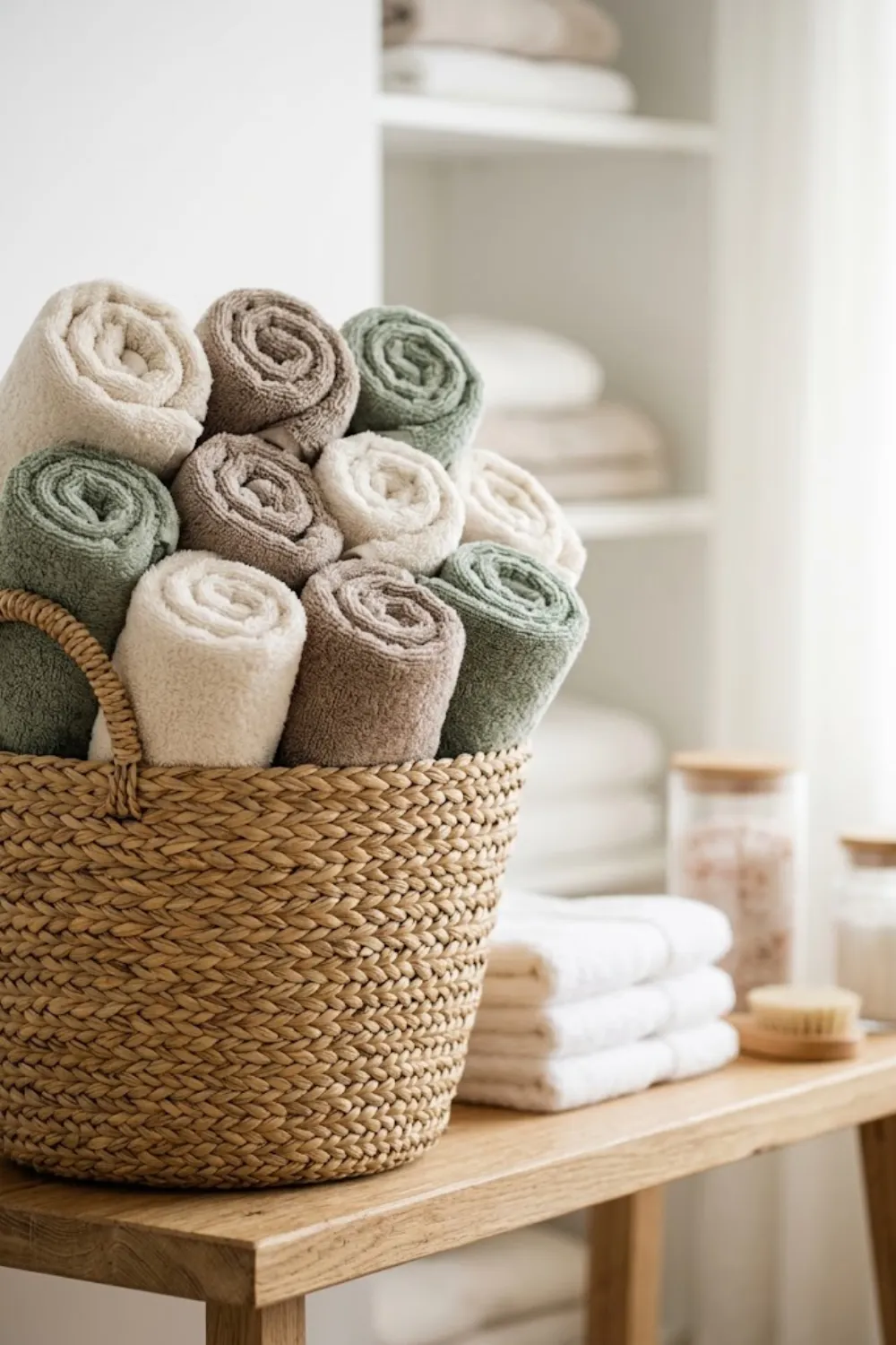 Rolled Towels in Open Baskets
