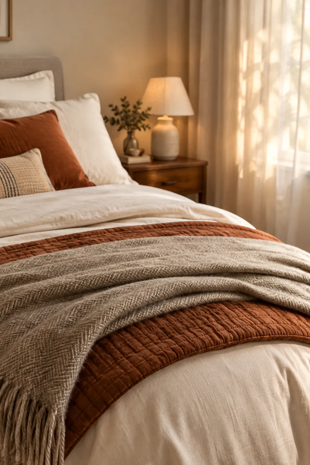 Rust and Cream Layered Bedding
