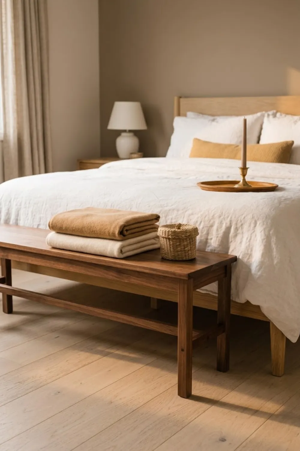Wooden Bench at the Foot of the Bed